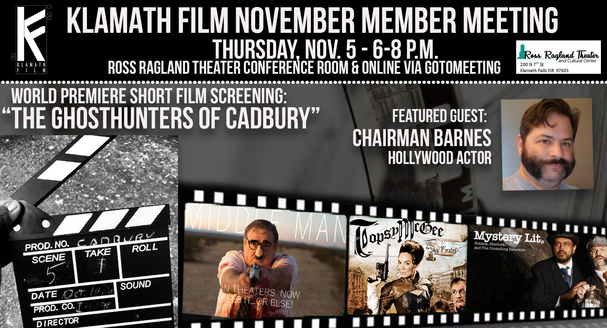 Hollywood actor Chairman Barnes guest at November Klamath Film meeting