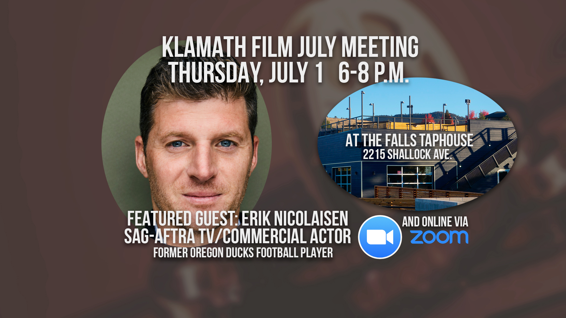 July member meeting at the Falls Taphouse features talk with actor/former Oregon Ducks footballer Erik Nicolaisen