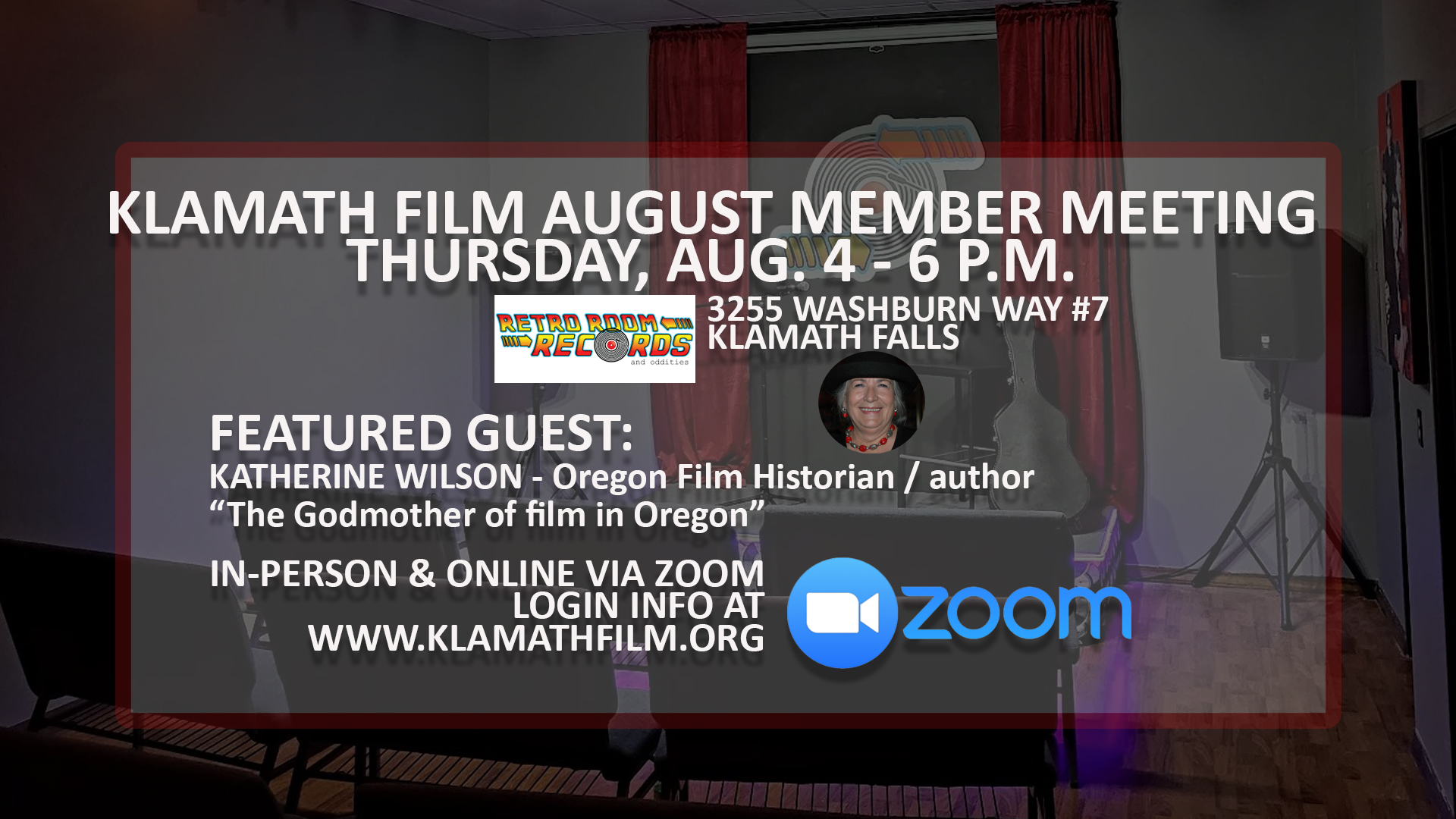 “Godmother of Oregon Film” Katherine Wilson to join August Klamath Film Member Meeting Aug. 4